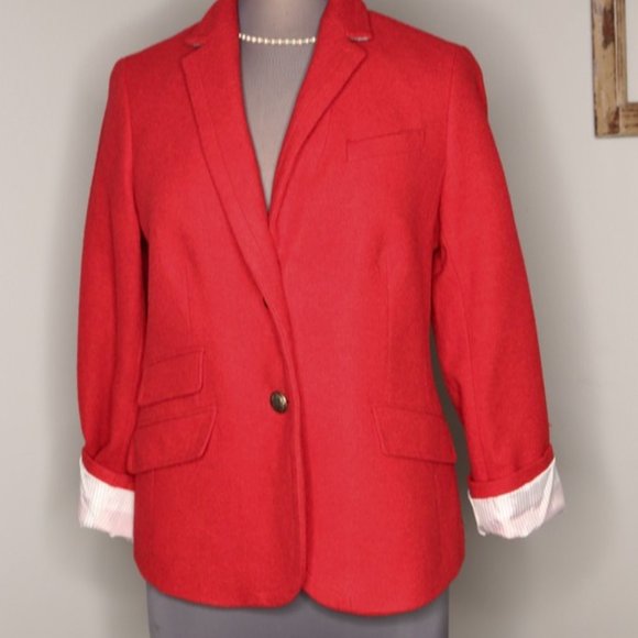 TALBOTS Petites Classic RED 2 Button WOOL Blazer SIZE 12p LIKE NEW Condition! - Picture 8 of 9